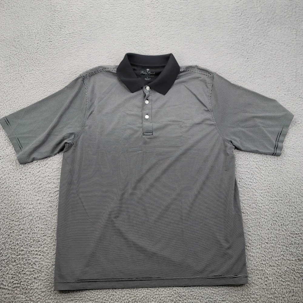 Palm Beach Shirt Mens Large Black White Striped‎ Classic Golf Outdoors Polo